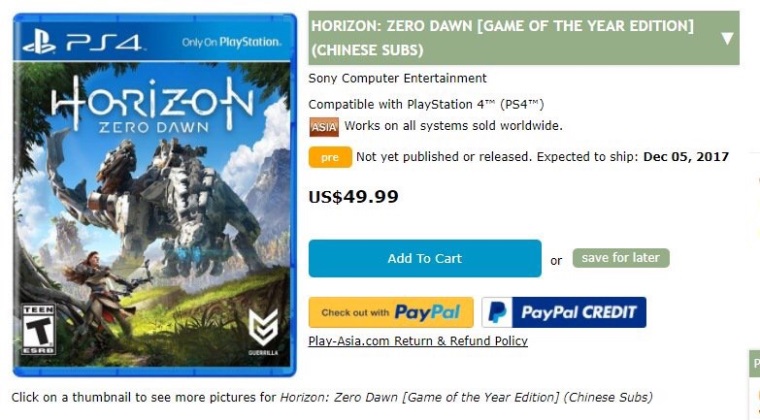Horizon Zero Dawn: Game of the Year Edition leaknut
