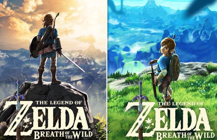 Legend of Zelda m v US a EU in boxart