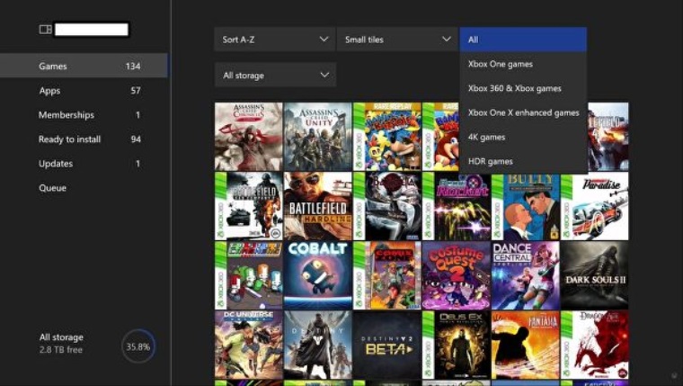 Xbox One dashboard vm umon filtrova 4K hry