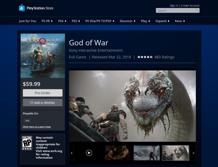 God Of War m na PS Store dtum