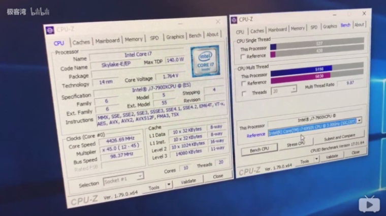 Intel i9 7900X s prehadom prekonal drah i7 6950x v CPU-Z benchmarku